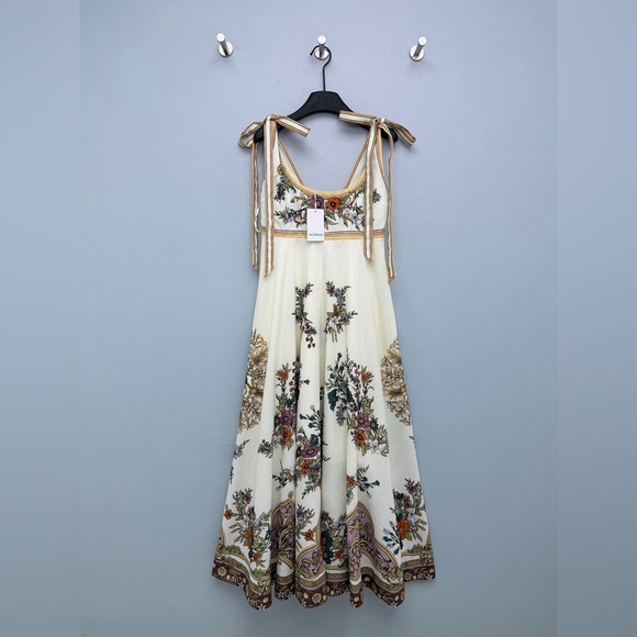 Alemais Dresses & Skirts - Alemais Vintage Floral Baroque Print Tie Shoulder Midi Dress